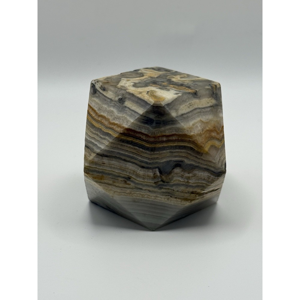 Vintage Onyx Quartz Marble Geometric Paperweight Decorative Tonal Natural Brown